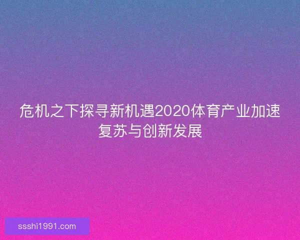 危机之下探寻新机遇2020体育产业加速复苏与创新发展